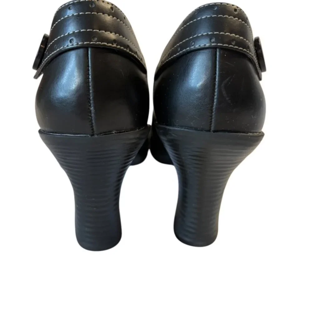 LEI Vintage Black Chunky Heels with Button Y2K 90's Womens Loafers Size 10 - Picture 6 of 9